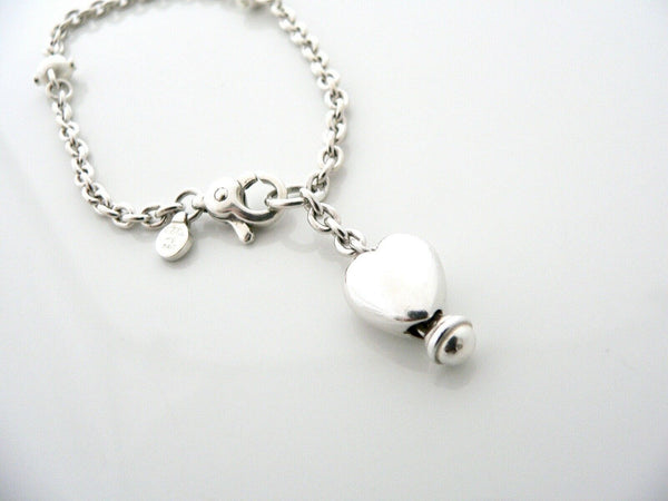 Tiffany & Co Silver Heart Dangle Dangling Bracelet Bangle 7 Inch Gift Pouch Love