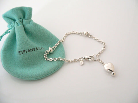 Tiffany & Co Silver Heart Dangle Dangling Bracelet Bangle 7.5 In Gift Pouch Love