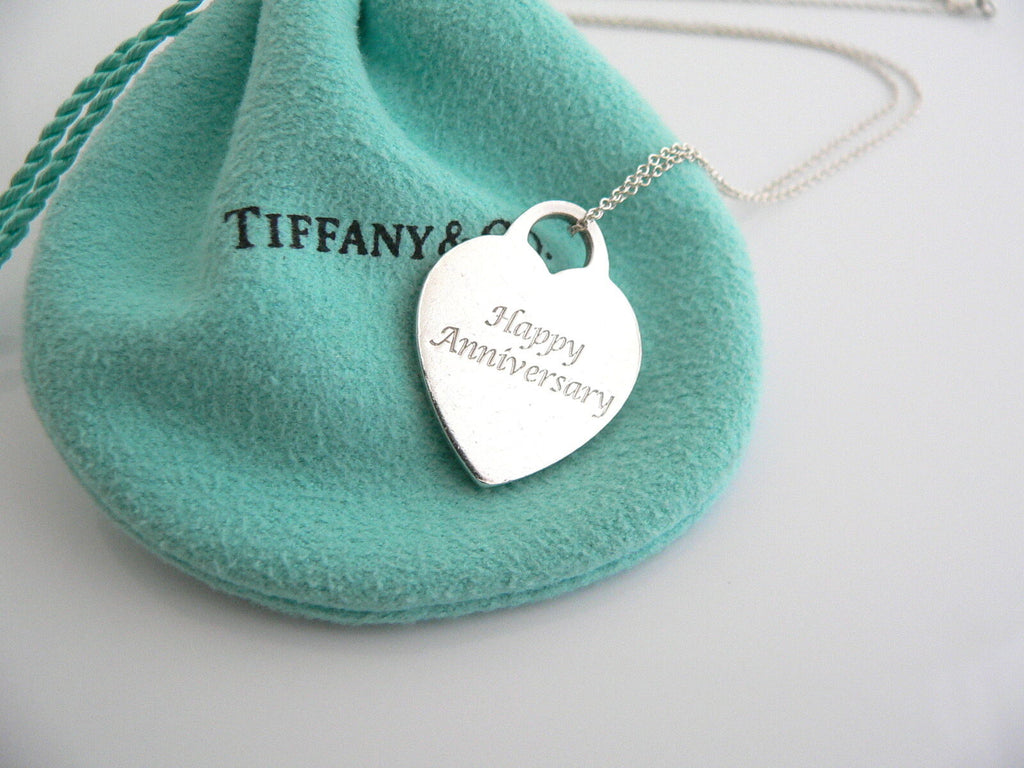 Tiffany Co Silver Heart HAPPY ANNIVERSARY Medium Necklace