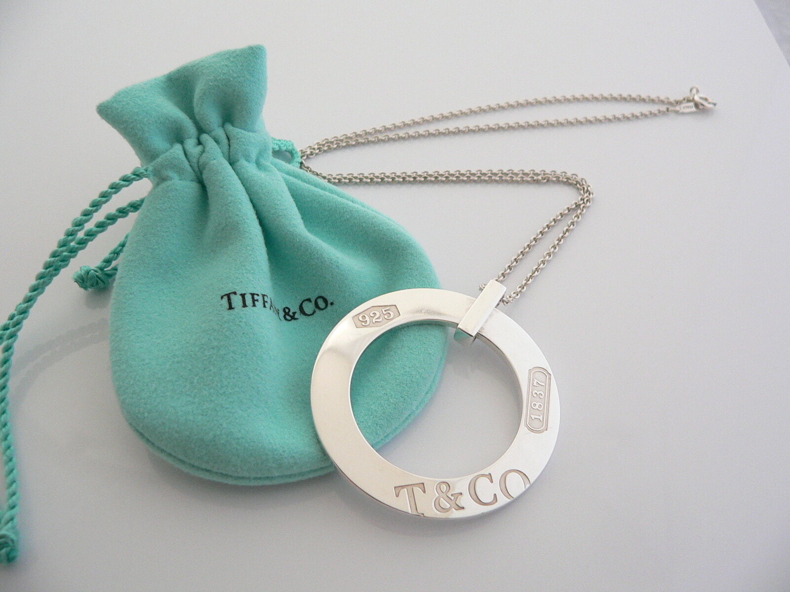 Tiffany & Co Silver Large 1837 Circle Round Necklace Pendant Charm Gift Love