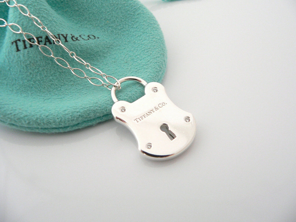 Tiffany & Co Silver Diamond Padlock Necklace Pendant