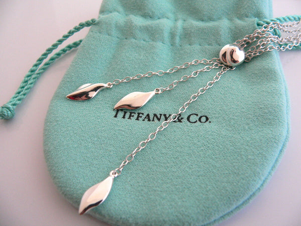 Tiffany & Co Leaf Dangle Necklace Pendant Chain Nature Lover Gift Pouch T and Co