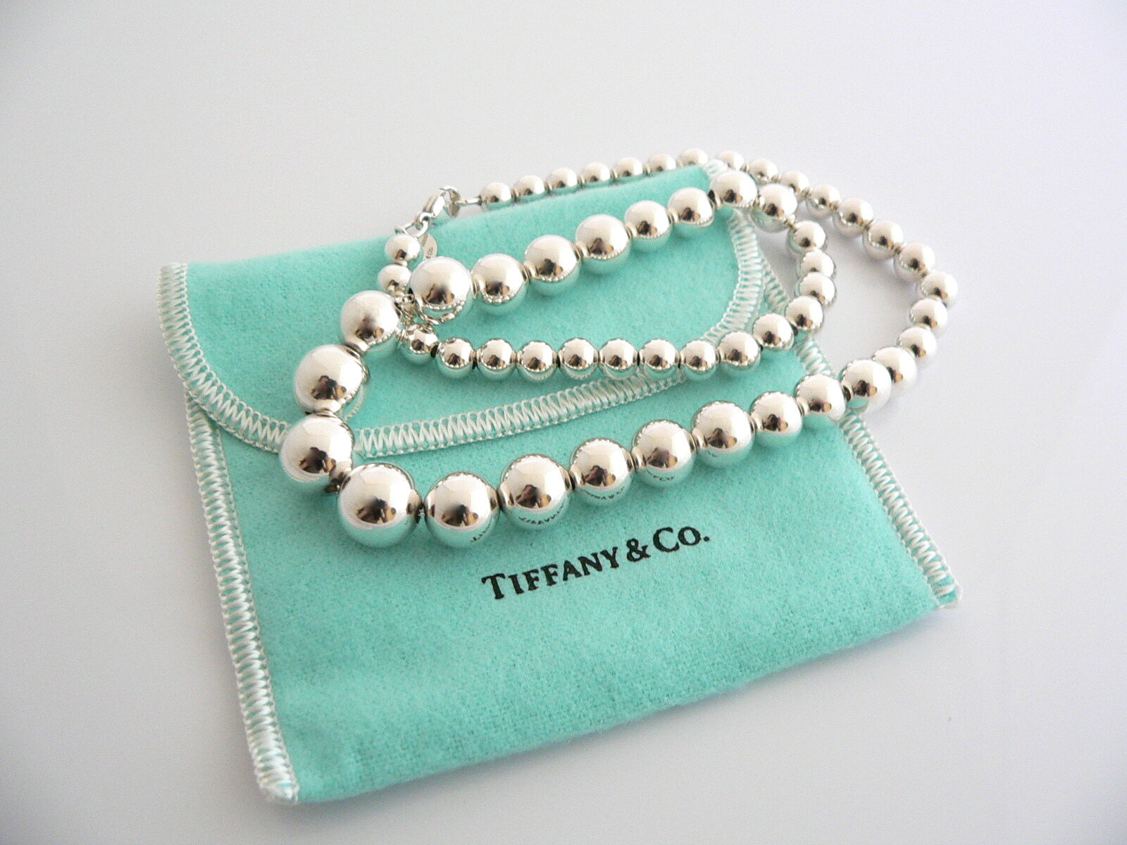 Tiffany & Co Graduated Ball Bead Necklace Chain Pendant Excellent Silver Gift
