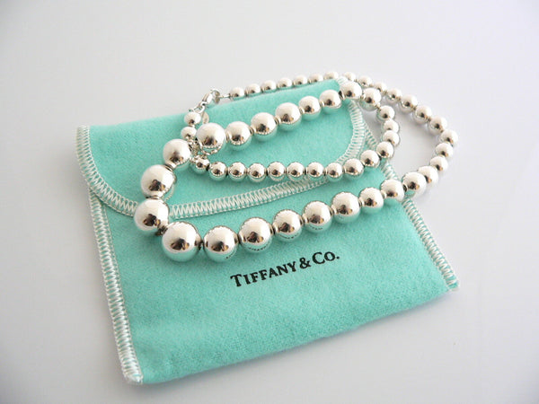 Tiffany & Co Graduated Ball Bead Necklace Chain Pendant Excellent Silver Gift