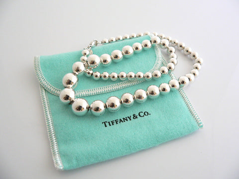 Tiffany & Co Graduated Ball Bead Necklace Chain Pendant Excellent Silver Gift