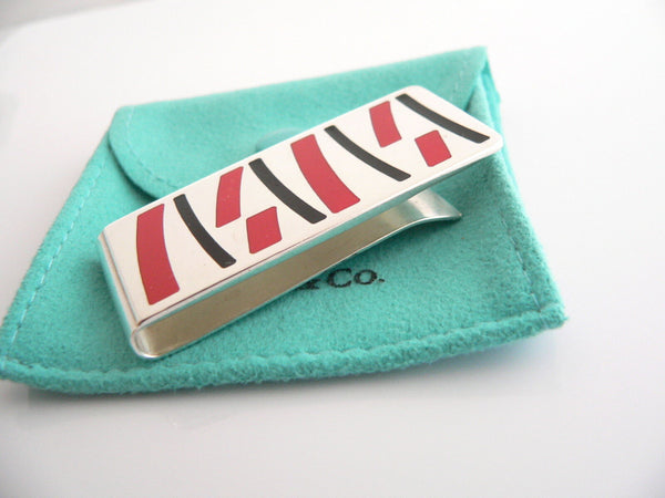 Tiffany & Co Silver Red Jasper Black Onyx Money Clip Holder Man Love Gift Pouch