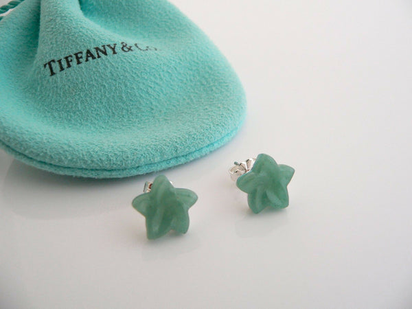 Tiffany & Co Silver Star Aventurine Green Gemstone Earrings Studs Gift Pouch Art