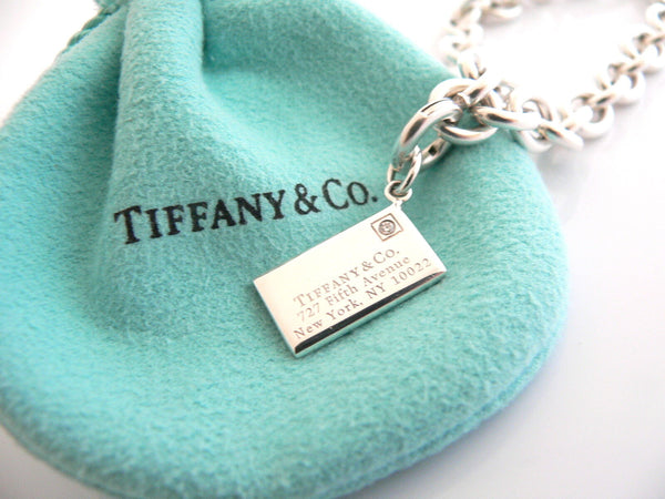 Tiffany & Co Silver Diamond Envelope Bracelet Charm Pendant Bangle 7.9 Inch Gift