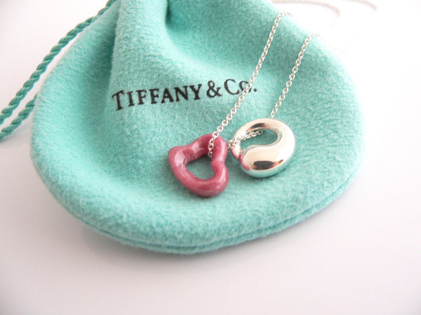 Tiffany & Co Peretti Pink Rhodonite Heart Silver Eternal Circle Necklace Gift