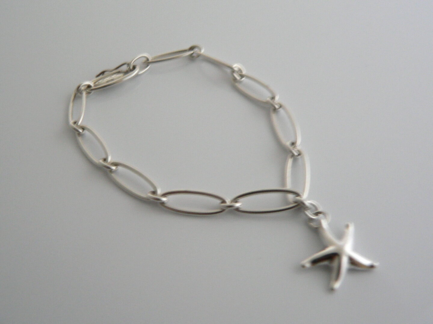 Tiffany & Co Silver Peretti Starfish Link Bracelet Bangle Oval Chain Gift Pouch