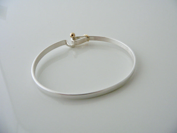 Tiffany & Co Silver 18K Gold Hook & Eye Bangle Bracelet Gift Love Statement Art