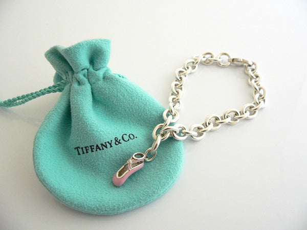 Tiffany & Co Bracelet Diamond Pink Enamel Ballet Slipper Shoe Bangle Silver Gift