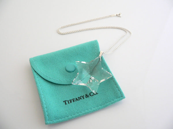 Tiffany & Co Silver Crystal Star Necklace Large Pendant 18 In Chain Gift Pouch