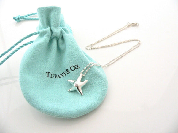 Tiffany & Co Diamond Starfish Necklace Pendant Gift Pouch Love Peretti Silver