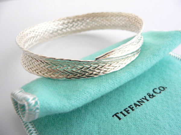 Tiffany & Co Leaf Bracelet Bangle Basket Weave Cuff Bangle Love Gift Pouch Cool