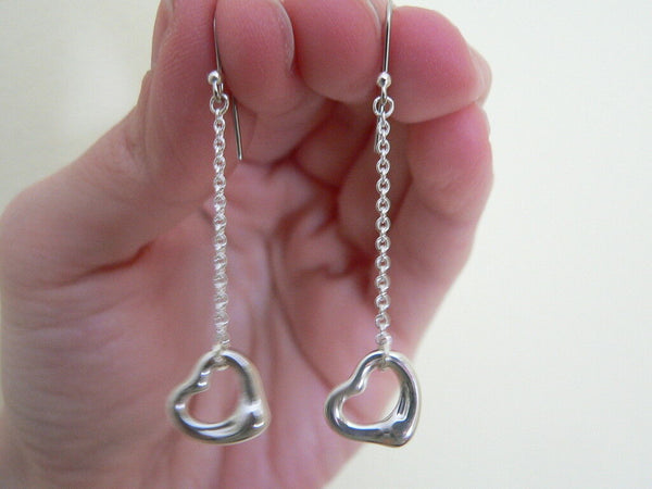 Tiffany & Co Silver Peretti Open Heart Dangle Dangling Earrings Love Gift