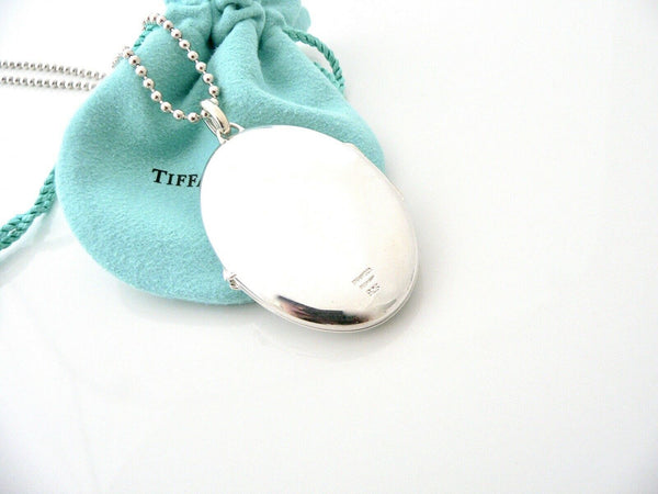 Tiffany & Co Silver Large Oval Locket Necklace Pendant 34 Inch Long Bead Chain XL Gift Love