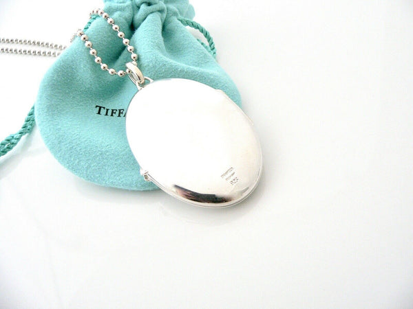 Tiffany & Co Silver Large Oval Locket Necklace Pendant 28 In Chain XL Gift Love