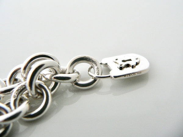 Tiffany & Co Key Keyhole Padlock Bracelet Charm Chain Silver Pouch Clasp 7.25 In