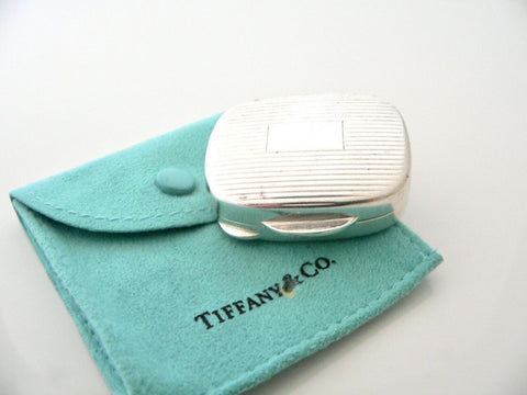 Tiffany & Co Striped Pill Box Case Container Hinge Hinged Silver Gift Art Pouch