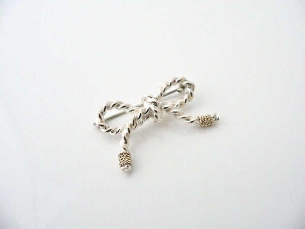 Tiffany & Co Ribbon Pin Textured Twisted Brooch Silver 14K Gold Love Gift Rare
