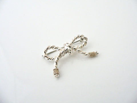 Tiffany & Co Ribbon Pin Textured Twisted Brooch Silver 14K Gold Love Gift Rare