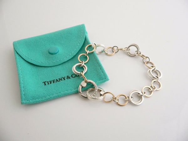 Tiffany & Co Silver 18K Gold Circles Bracelet Link Bangle 8 Inch Love Gift Pouch