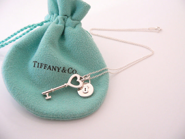 Tiffany Co Silver Heart Key Locks Necklace Pendant Charm Chain Gift Pouch Love