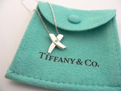 Tiffany & Co Diamond Kiss Necklace Picasso X Pendant Charm 18.75 In Love Gift Pouch