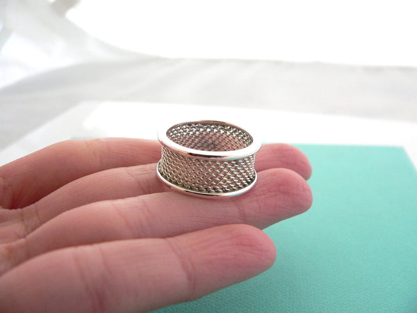 Tiffany & Co Silver Mesh Ring Band Sz 7.25 Rare Gift Love Cool