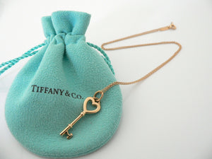 Tiffany & Co 18K Yellow Gold Heart Key Necklace Pendant Chain Gift Pouch Love