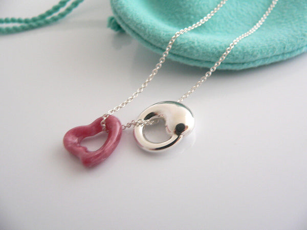 Tiffany & Co Peretti Pink Rhodonite Heart Silver Eternal Circle Necklace Gift
