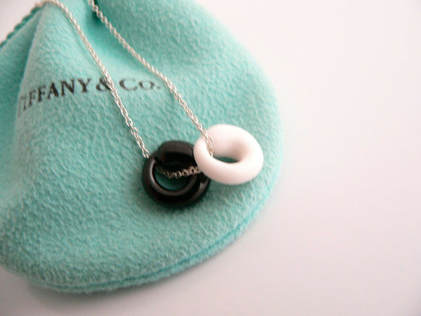 Tiffany & Co Silver Black Jade White Chalcedony Eternal Circle Necklace Gift