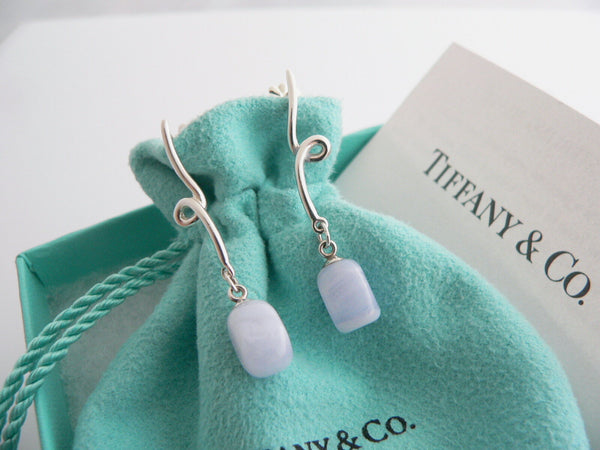 Tiffany & Co Silver Blue Chalcedony Twist Dangling Dangle Earrings Rare Gift