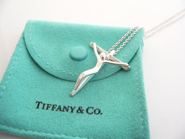 Tiffany & Co Silver Cross Crucifix Necklace Pendant 18 inch Chain Gift Pouch