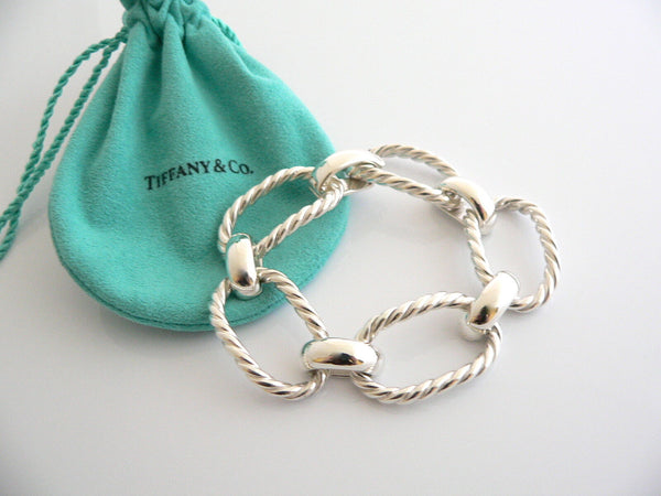 Tiffany & Co Cable Rope Oval Link Bracelet Bangle Silver Love Gift Pouch Classic