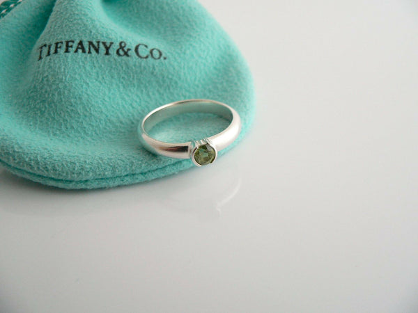 Tiffany & Co Silver Peridot Gemstone Ring Square Stacking Band Sz 6.75 Gift Love