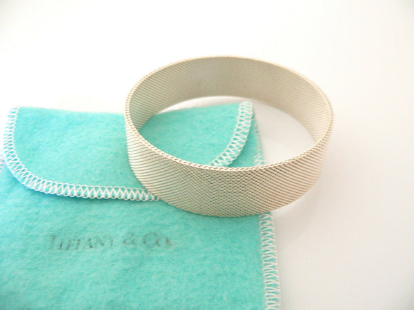 Tiffany & Co Silver Wide Somerset Mesh Weave Bracelet Bangle Gift Love Pouch