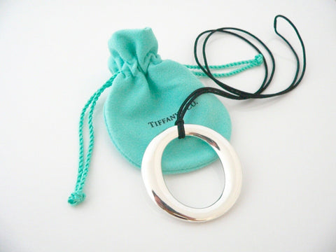 Tiffany & Co Silver Peretti XL Large Sevillana Oval Necklace Pendant Charm Cord