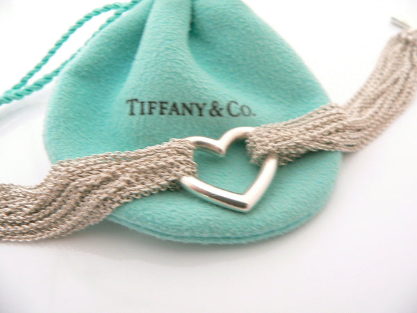 Tiffany & Co. Silver Heart Mesh Bracelet Bangle 7.5 Inch Gift Pouch Love