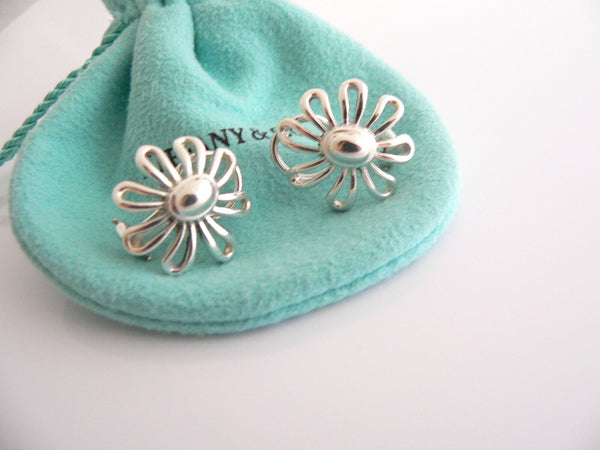 Tiffany & Co Picasso Large Silver Daisy Flower Earrings Studs Gift Pouch Huge
