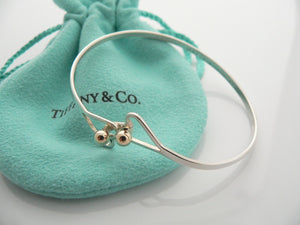 Tiffany & Co Silver 18K Gold Heart Bangle Love Hook Bracelet Love Gift Pouch Art