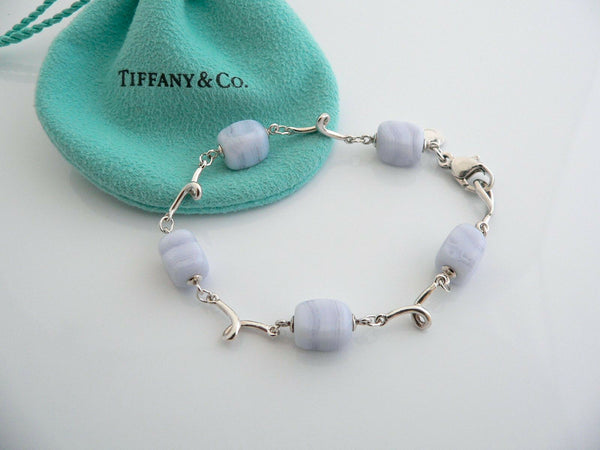 Tiffany & Co Silver Blue Chalcedony Bracelet Bangle Gemstone Gift Pouch Love