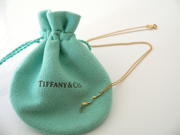 Tiffany & Co 18K Gold Gehry Nature Orchid Flower Necklace Pendant Chain Pouch