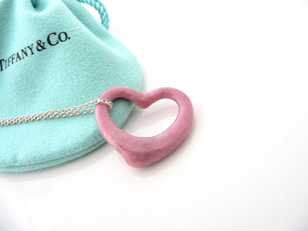 Tiffany & Co Pink Open Heart Necklace Peretti Gemstone Pendant Silver Chain Love