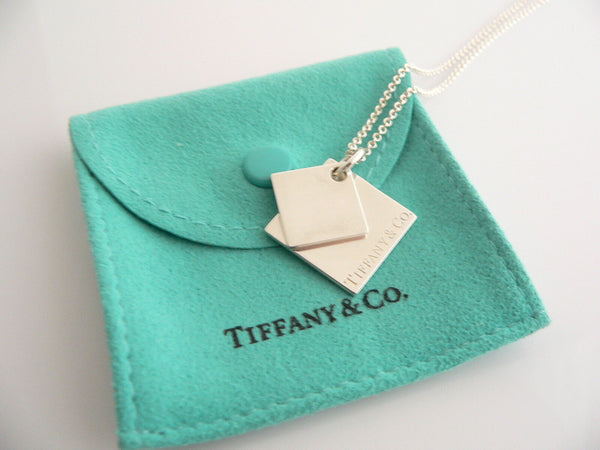Tiffany & Co Silver Double Squares Necklace Pendant 18 Inch Chain Gift Pouch