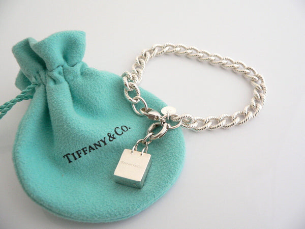 Tiffany & Co Silver Shopping Bag Bracelet Cable Link 7.5 Inch Jewelry Gift 925