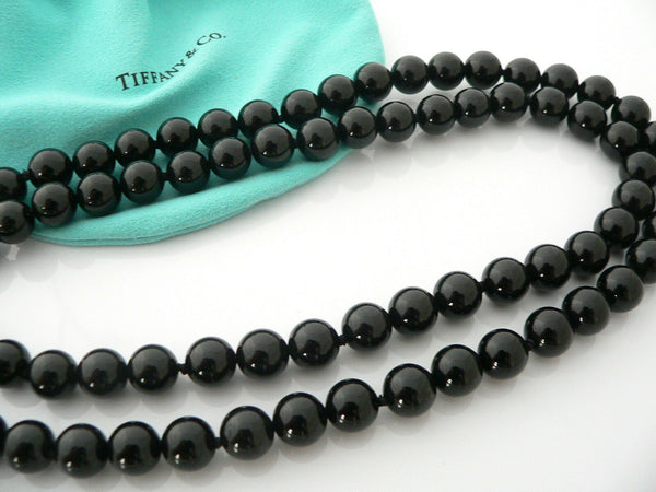 Tiffany & Co Silver Onyx Gemstone Ball Bead Necklace Double Strand Chain Gift