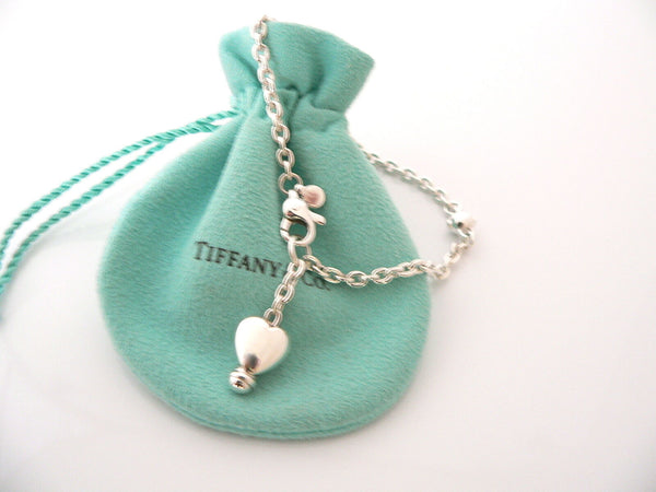 Tiffany & Co Silver Heart Dangle Dangling Bracelet Bangle 7.5 In Gift Pouch Love