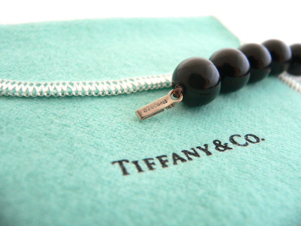 Tiffany & Co Onyx Bead Necklace Pendant Chain Twirl Clasp Silver Love Gift Pouch